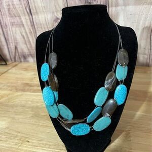 Teal & Gray Layered Stone Tile Necklace